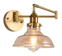Vintage Swing Arm Wall Lamp: Amen d Wall Sconce with Amber Glass Shade, Simple 350° Rotatable Wall Mounted Reading Light. Ideal Wall Lighting Fixture for Bedroom, Living Room, Home Decor