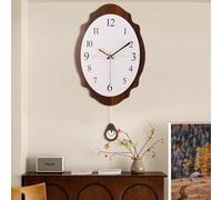 Vintage Swing Wall Clock with White Dial & Walnut Frame - Silent Acrylic Pendulum Design for Modern Home Decor (13in*13in)