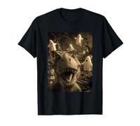 Vintage T-rex Selfie with Ghosts Forest Halloween Dinosaur T-Shirt