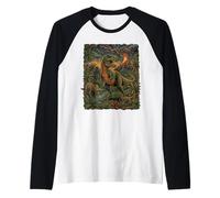 Vintage T-Rex Triceratops Volcano Prehistoric Nature Raglan Baseball Tee