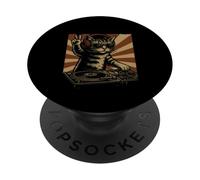 Vintage Tabby Cat Playing Dj for Music Lovers DJ Teachers PopSockets Adhesive PopGrip