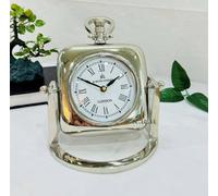 Vintage Table Clock on Stand, Decorative Desk and Shelf Clock Rustic Mantel Clock Non-Ticking, Metal Frame with Antique Chrome Finish