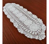 Vintage Table Runner, Vintage Crocheted Lace Table Cloth, 30X80cm Oval Cotton Floral Tablecloth, Handmade Hollow-Out Decorative Cover For Dining Table, Cafe, And Home Decor(White)