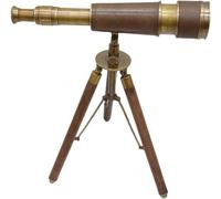 Vintage Table Top Accessory Antique Brass Telescope Nautical Spyglass Telescope Leather Wrapped Tripod Display Center Piece