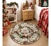 Vintage Tag Tree Skirt Tags Round Area Rug 4ft | Pine Branches, Circle Rug, Plaid Patterns, Farmhouse Style, Holiday Home Decorators, Seasonal Tree Skirt