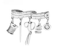 Vintage Tailor Tools Brooch Antiqued Gold/Silver Tone Sewing Charm Lapel Pin Craft Lover Statement Jewelry Gift