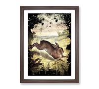 Vintage Tame Animals Hare Modern Cb Framed Print | A3 Walnut Framed Wall Art | Ready to Hang | Classic Animal Picture | Living Room Bedroom Lounge Office