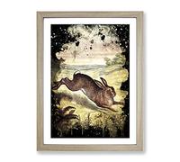 Vintage Tame Animals Hare Modern Cb Framed Print | A4 Oak Framed Wall Art | Ready to Hang | Classic Animal Picture | Living Room Bedroom Lounge Office