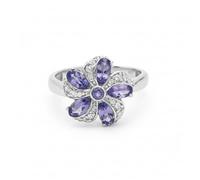 Vintage Tanzanite Flower Ring Dainty 925 Sterling Silver Minimalist Floral Statement Summer Jewelry Handmade SZ- Q 1/2, 58 (18.5)