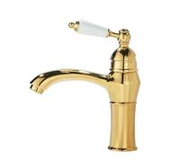 Vintage tap All-Copper Single Handle Toilet Basin tap Ceramic Handle hot and Cold, Gold