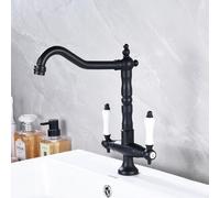 Vintage tap Full Copper Gold Single Hole Hot and Cold Basin tap Ceramic Handle Countertop Wash Basin, Black