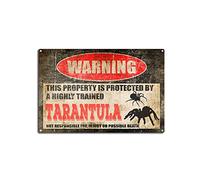 Vintage Tarantula Tin Sign,Warning This Property is Protected by a Highly Trained Tarantula,Funny Aluminum Outdoor Warning Sign,for Home Retro Metal Wall Art Decor Signs-8''x12''Tin Sign