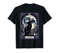 Vintage Tarot Card Style Crescent Moon & Witch Hat Black Cat T-Shirt