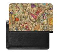Vintage Tarot Cards Old Retro Style Women's Passport Protector, Men's Passport Protector, PU Travel Passport Protector for Women Men Worker 5.8 x 3.9 x 0.4 inch