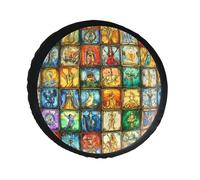 Vintage Tarot Cards Printed Leather Spare Tire Covers Sun Rain Universal Vehicle Tire Protector