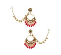 Vintage Tassel Beaded Indian Earring for Women Crystal Flower Bollywood Jhumkas Drop Dangle Earrings Hair Chain Boho Gypsy Ethnic Traditional Bride Wedding Accessories Diwali Festival Jewelry, S
