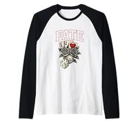 Vintage Tattoo Style Graphic with Cards, Dice & Roses Raglan Baseball Tee