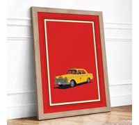 Vintage Taxi Cab Retro Framed Wall Art Print A3 (42×29.7cm) Oak, Wall Decor for Living Room, Bedroom, Office & Home, Ready to Hang, Art Gift