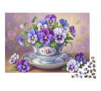 Vintage Tea Cup Flowers 1000 Piece Jigsaw Puzzle Pansy Teacup for Adults Educational Game Home Decoration Challenge High Difficulty Male And Female Birthday 52x38cm/1000pcs Gifts
