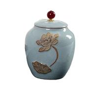 Vintage Tea Jar,Chinese Style Storage Jars,Ceramic Coffee Canisters,Food Storage Container,Sealed Pot with Lid for Kitchen(Light Blue)