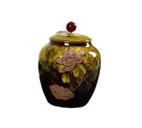 Vintage Tea Jar,Chinese Style Storage Jars,Ceramic Coffee Canisters,Food Storage Container,Sealed Pot with Lid for Kitchen(Yellow)