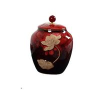 Vintage Tea Jar,Chinese Style Storage Jars,Ceramic Coffee Canisters,Food Storage Container,Sealed Pot with Lid for Kitchen(Red)
