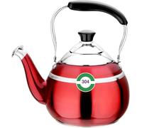 Vintage Tea Kettle, Food-Grade Stainless Steel Teapot with Foldable Ergonomic Handle, Suitable for All Heat Sources(Red,3L)