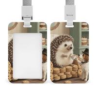 Vintage Tea Party Hedgehog Retractable ID Badge Holder with Lanyard - Vertical Badge Reel,Keychain Clip,Name Tag Id Card Holder Protector for Nurse Officer Teacher Security Staff Women Men