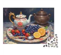 Vintage Tea Set Still Life 1000pc Teapot Fruit Heavy-duty Cardboard Jigsaw Puzzle for Brain Teaser Lovers Team Building Holiday Pastime 52x38cm/1000pcs