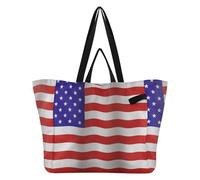 Vintage Tea Stained American Flag Large Canvas Tote Bags Vacation Kitchen Grocery Bags Beach Bag for Men Travel Beach Wedding Laundry bolsas Grandes para Mujer