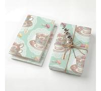 Vintage Teacup Macaron Birthday Wrapping Paper Folded Sheets, 120GSM Thick Kraft Wrapping Paper for Women, High Tea Party Lace Print Present Packaging for Mom Girl, Two Pack