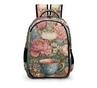 Vintage Teacup Peony Floral Backpack - Laptop Backpack for Women, Stylish Daypack for School Work Travel