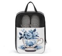 Vintage Teacup with Floral Shoe Bag for Travel Daily Use Anti-dust Storage Carrier Golf Shoe Pouch
