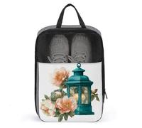 Vintage Teal Lantern with Peonies Shoe Bag for Travel Daily Use Anti-dust Storage Carrier Golf Shoe Pouch
