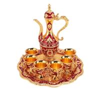 Vintage Teapot Set, Vintage Turkish Coffee Pot with Coffee Cups Set Metal Turkish Tea Set with 6 Cups European Wine Pot Kit Tea Service Set Russian Metal Wine Pot Kit for Wedding Birthday(B)