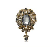 Vintage Teardrop Diamond Brooch Pin for Women Girls Men Crystal Elegant Flower Badge Brooches Laple Pins Scarf Clip Boutonniere Corsage for Clothes Dress Hats Bags Accessory (Black)