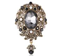 Vintage Teardrop Diamond Brooch Pin Gold Plated Crystal Victorian Style Flower Badge Brooches Unisex Beautiful Lapel Pins Elegant Daily Jewelry Decor for Clothes Dress Hats Bags, 2.76*1.77, Zinc Glass