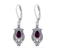 Vintage Teardrop Earrings 925 Sterling Silver Amethyst Purple Crystal Dangle Drop Leverback Earrings Filigree Retro Jewellery Birthday Gift for Women Her