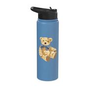 Vintage Teddy Bear Blue Bow Coquette Aesthetic Valentines Stainless Steel Insulated Water Bottle