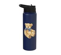 Vintage Teddy Bear Blue Bow Coquette Aesthetic Valentines Stainless Steel Insulated Water Bottle