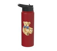 Vintage Teddy Bear Blue Bow Coquette Aesthetic Valentines Stainless Steel Insulated Water Bottle