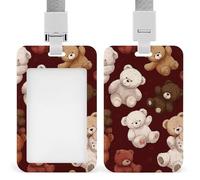 Vintage Teddy Bears Fashion ID Badge Holder Sliding Vertical Name Tag Card Protector with Lanyard