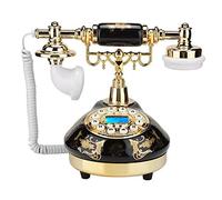 Vintage Telephone, MS-9107 European Retro Telephone Ceramic Black Gold Flower Pattern Corded Landline Telephone with Push Button Dial for Home Office Hotel Decor