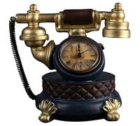Vintage Telephone Ornament Retro Desktop Clock Resin Decor | European Style Accent, Golden Finish, Mantelpiece Display, Books, Night Table, Photo Prop