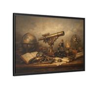 Vintage Telescope Globe Scientific - Framed Canvas Wall Art Print 36×24 inch (90×60 cm) - Horizontal/Black / 1.25 inch (3 cm)