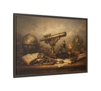 Vintage Telescope Globe Scientific - Framed Canvas Wall Art Print 36×24 inch (90×60 cm) - Horizontal/Espresso / 1.25 inch (3 cm)