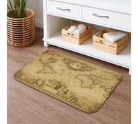 Vintage Terrestrial Map Bath Mat, Antique World Globe Design Absorbent Non Slip Shower Rug, Classic Memory Foam Washable Bath Rugs for Bathroom Decor 20x32 Inch