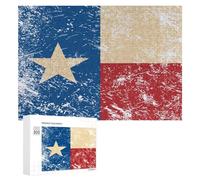 Vintage Texas Flag Funny Wooden Puzzle Adults Difficult Jigsaw Puzzles with Storage Box for Family Game Birthday Gift