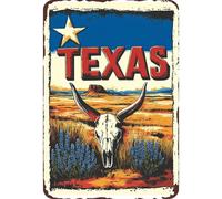Vintage Texas Metal Sign 8x12 Inch - Retro Lone Star Wall Decor - Classic State Pride Tin Art for Home & Man Cave - Rustic Cowboy Style Plaque