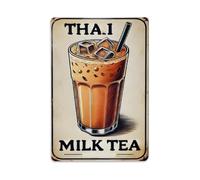Vintage Thai Iced Milk Tea Cafe Rectangular Decor Sign Vintage Aluminium Metal Sign, Retro Wall Decor for Home, Bar, Garage & Farmhouse 30x20cm